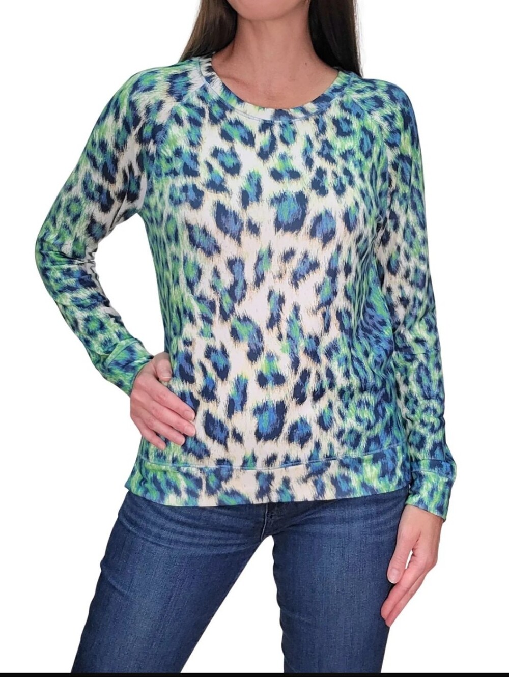 David Cline Women's Blue & White Patterned Pullover